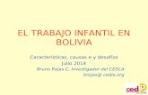 EL TRABAJO INFANTIL EN BOLIVIA Características, causas e y desafíos Julio 2014 Bruno Rojas C, Investigador del CEDLA brojas@ cedla.org.