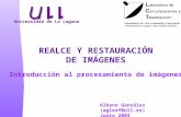 REALCE Y RESTAURACIÓN DE IMÁGENES Introducción al procesamiento de imágenes Universidad de La Laguna Albano González (aglezf@ull.es) Junio 2003.