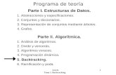 A.E.D. 1 Tema 5. Backtracking. Programa de teoría Parte I. Estructuras de Datos. 1. Abstracciones y especificaciones. 2. Conjuntos y diccionarios. 3. Representación.