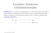 Prof. David Becerra Rojas 1 Variables Aleatorias Unidimensionales Definición 1:Sea E un experimento, y sea S un espacio muestral asociado a E. Entonces.