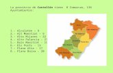 La provincia de Castellón tiene 8 Comarcas, 136 Ayuntamientos: 1.- Alcalatén – 9 2.- Alt Maestrat – 9 3.- Alto Mijares – 22 4.- Alto Palancia - 27 5.-