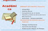 Agenda Académica AMBIENTE DE CONTROL (Factores) Integridad Valores Éticos Competencia de la Gente Filosofía y Estilo de Dirección de la Alta Gerencia Autoridad.