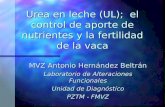 Urea en leche (UL); el control de aporte de nutrientes y la fertilidad de la vaca MVZ Antonio Hernández Beltrán Laboratorio de Alteraciones Funcionales.