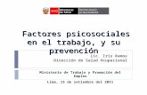 Factores psicosociales en el trabajo, y su prevención Lic. Iris Ramos Dirección de Salud Ocupacional Ministerio de Trabajo y Promoción del Empleo Lima,