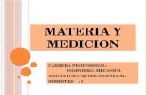MATERIA Y MEDICION CARRERA PROFESIONAL: INGENIERIA MECANICA ASIGNATURA: QUIMICA GENERAL SEMESTRE : I.