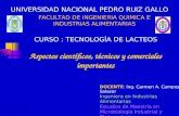 25/04/2015 Aspectos científicos, técnicos y comerciales importantes UNIVERSIDAD NACIONAL PEDRO RUIZ GALLO FACULTAD DE INGENIERIA QUIMICA E INDUSTRIAS ALIMENTARIAS.