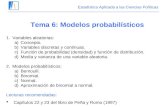 Estadística Aplicada a las Ciencias Políticas Tema 6: Modelos probabilísticos 1.Variables aleatorias: a)Concepto. b)Variables discretas y continuas. c)Función.