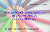 INFORMACIÓN PARA FAMILIAS DEL ALUMNADO DE 6º DE PRIMARIA. IES BENITO PÉREZ ARMAS (Curso 22º) CURSO 2015/2016.
