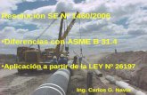 Resolución SE Nº 1460/2006 Diferencias con ASME B 31.4 Aplicación a partir de la LEY Nº 26197 Ing. Carlos G. Navia.