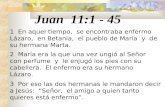 Juan 11:1 - 45 1 En aquel tiempo, se encontraba enfermo Lázaro, en Betania, el pueblo de María y de su hermana Marta. 2 María era la que una vez ungió.