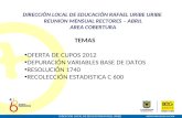 DIRECCION LOCAL DE EDUCACION RAFAEL URIBE URIBE TEMAS OFERTA DE CUPOS 2012 DEPURACIÓN VARIABLES BASE DE DATOS RESOLUCIÓN 1740 RECOLECCIÓN ESTADISTICA C.