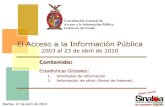 Martes, 27 de abril de 2010 El Acceso a la Información Pública 2003 al 23 de abril de 2010 Contenido: Estadísticas Globales: 1.Solicitudes de Información.