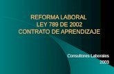 REFORMA LABORAL LEY 789 DE 2002 CONTRATO DE APRENDIZAJE Consultores Laborales 2003.