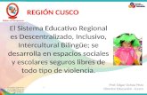 El Sistema Educativo Regional es Descentralizado, Inclusivo, Intercultural Bilingüe; se desarrolla en espacios sociales y escolares seguros libres de todo.