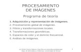 Procesamiento de Imágenes 1 Tema 1. Adquisición y representación de imágenes. PROCESAMIENTO DE IMÁGENES Programa de teoría 1. Adquisición y representación.