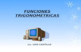 FUNCIONES TRIGONOMÉTRICAS Lic. LUIS CASTILLO Funciones Trigonométricas Función Seno f(x)=sen x Función Coseno f(x)=cos x Función Tangente f(x)=tan.