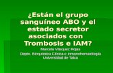 ¿Están el grupo sanguíneo ABO y el estado secretor asociados con Trombosis e IAM? Marcela Vásquez Rojas Depto. Bioquímica Clínica e Inmunohematología Universidad.