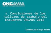 5. Conclusiones de los talleres de trabajo del Encuentro ONGAWA 2012 Asamblea, 23 de mayo de 2012.