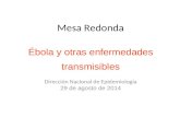 Mesa Redonda Ébola y otras enfermedades transmisibles Dirección Nacional de Epidemiología 29 de agosto de 2014.