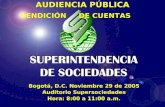 AUDIENCIA PÚBLICA RENDICIÓNDE CUENTAS Bogotá, D.C. Noviembre 29 de 2005 Auditorio Supersociedades Hora: 8:00 a 11:00 a.m.