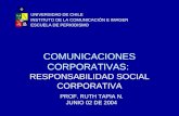 COMUNICACIONES CORPORATIVAS: RESPONSABILIDAD SOCIAL CORPORATIVA PROF. RUTH TAPIA N. JUNIO 02 DE 2004 UNIVERSIDAD DE CHILE INSTITUTO DE LA COMUNICACIÓN.