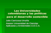 Las Universidades colombianas y las políticas para el desarrollo sostenible Julio Carrizosa Umaña Asesor Universidad de Ciencias Aplicadas y Ambientales.
