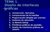 1 TEMA 1. Diseño de interfaces gráficas 1.Introducción. Ejemplos. 2.Componentes de la interfaz 3.Programación dirigida por eventos 4.Gestores de ubicación.