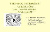 TIEMPO, INTERÉS Y ATENCIÓN Dra. Lourdes Valdivia FFyL-UNAM I. Apuntes didácticos II. Un ejemplo de enseñanza en lógica deductiva.