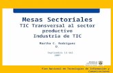 Martha C. Rodríguez D. Septiembre 13 del 2007 Mesas Sectoriales TIC Transversal al sector productivo Industria de TIC Plan Nacional de Tecnologías de Información.