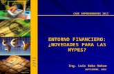 SEPTIEMBRE, 2012 Ing. Luis Baba Nakao ENTORNO FINANCIERO: ¿NOVEDADES PARA LAS MYPES? 2 0 1 2 CADE EMPRENDEDORES 2012.