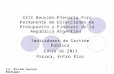 1 XXIX Reunión Plenaria Foro Permanente de Direcciones de Presupuesto y Finanzas de la República Argentina Indicadores de Gestión Pública Junio de 2011.