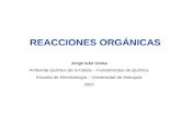 REACCIONES ORGÁNICAS Jorge Iván Usma Ambiente Químico de la Célula – Fundamentos de Química Escuela de Microbiología – Universidad de Antioquia 2007.