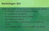 Bellringer 5/4 Write the name of the meal in which you would most likely eat the following foods. 1. Un sándwich de jamón 2. Una ensalada de atún y sopa.
