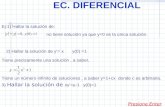 EC. DIFERENCIAL Presione Enter Ej:1) Hallar la solución de: no tiene solución ya que y=0 es la única solución. 2) Hallar la solución de y’= xy(0) =1 Tiene.