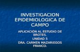INVESTIGACION EPIDEMIOLOGICA DE CAMPO APLICACIÓN AL ESTUDIO DE BROTES. UNIDAD 5 DRA. CARMEN MAZARIEGOS FRANCO.