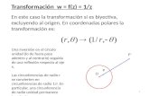 1 Transformación w = f(z) = 1/z En este caso la transformación sí es biyectiva, excluyendo al origen. En coordenadas polares la transformación es: Una.