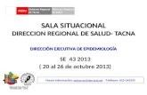 SALA SITUACIONAL DIRECCION REGIONAL DE SALUD- TACNA SE 43 2013 ( 20 al 26 de octubre 2013) Mayor información: epitacna@dge.gob.pe – Teléfono: 052-242595epitacna@dge.gob.pe.