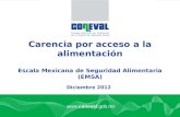 Www.coneval.gob.mx Carencia por acceso a la alimentación Escala Mexicana de Seguridad Alimentaria (EMSA) Diciembre 2012.