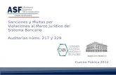 Cuenta Pública 2012 Sanciones y Multas por Violaciones al Marco Jurídico del Sistema Bancario Auditorías núms. 217 y 229.
