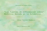 Diplomado de Ensayos Clínicos “Las fuentes de información sobre Medicina Basada en la Evidencia.” Lic. Ania Torres Pombert CENCEC, Septiembre 2004.