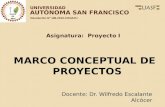 AUTÓNOMA SAN FRANCISCO Docente: Dr. Wilfredo Escalante Alcócer Asignatura: Proyecto I Resolución Nº 196-2010-CONAFU UNIVERSIDAD MARCO CONCEPTUAL DE PROYECTOS.