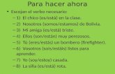 Para hacer ahora Escojan el verbo necesario: – 1) El chico (es/está) en la clase. – 2) Nosotros (somos/estamos) de Bolivia. – 3) Mi amiga (es/está) triste.