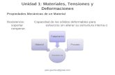 Unidad 1: Materiales, Tensiones y Deformaciones Propiedades Mecánicas de un Material Resistencia: Capacidad de los sólidos deformables para soportar esfuerzos.