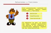 Relaciones y Funciones Definición 1 Clasificación 2 Características 3 Esta presentación, contiene el apoyo teórico básico sobre relaciones y funciones.