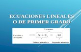 ECUACIONES LINEALES O DE PRIMER GRADO. ecuación Si el exponente de la variable es 1, se llama ecuación lineal o de primer grado con una incógnita. Una.