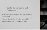 Gasto de consumo del Gobierno Referencia: Robert Barro, Macroeconomics, Capítulo 12 Informe Económico al Gobernador 2009, Junta de Planificación de Puerto.