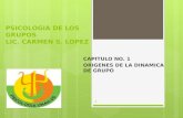 PSICOLOGIA DE LOS GRUPOS LIC. CARMEN S. LOPEZ CAPITULO NO. 1 ORIGENES DE LA DINAMICA DE GRUPO 1.