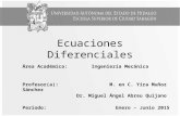 Ecuaciones Diferenciales Área Académica: Ingeniería Mecánica Profesor(a): M. en C. Yira Muñoz Sánchez Dr. Miguel Ángel Abreu Quijano Periodo: Enero – Junio.