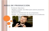 ÀREA DE PRODUCCIÒN Productor Ejecutivo.-  Realiza y evalúa las ideas para nuevos proyectos audiovisuales.  Realiza la distribución de sus programas.