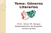Tema: Géneros Literarios Prof. Glicer M. Vargas Departamento de Español octavo grado.